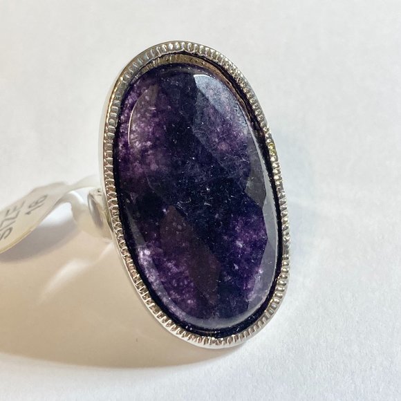 Vintage Purple Amethyst Cocktail Ring Chunky Oval Cut Silver Plated 5 6 7 8 9 - Picture 1 of 13
